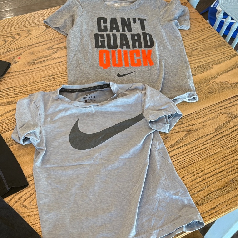 Nike Kids Gray T-Shirts with Black and Orange Accents